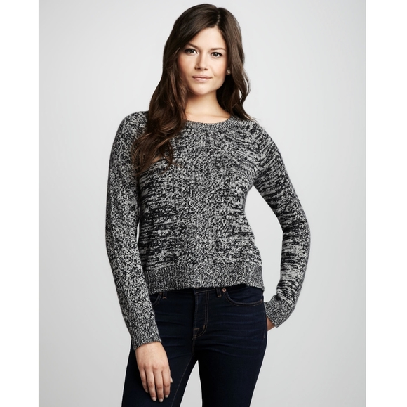 360 Cashmere Wool Marled Zebra Box Pleat Soft Sweater - Picture 2 of 11